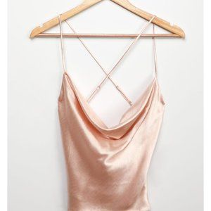 NWOT Lulus Forever Classy Champagne Satin Cowl Neck Top